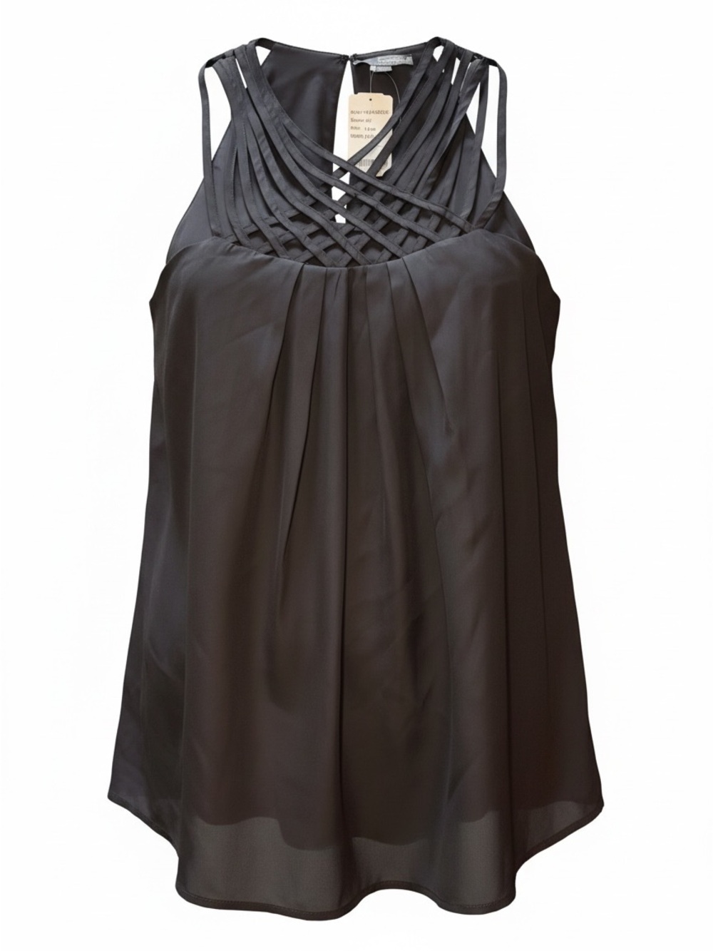 Suzanne Betro Black Strappy Woven-Neck Chiffon Camisole